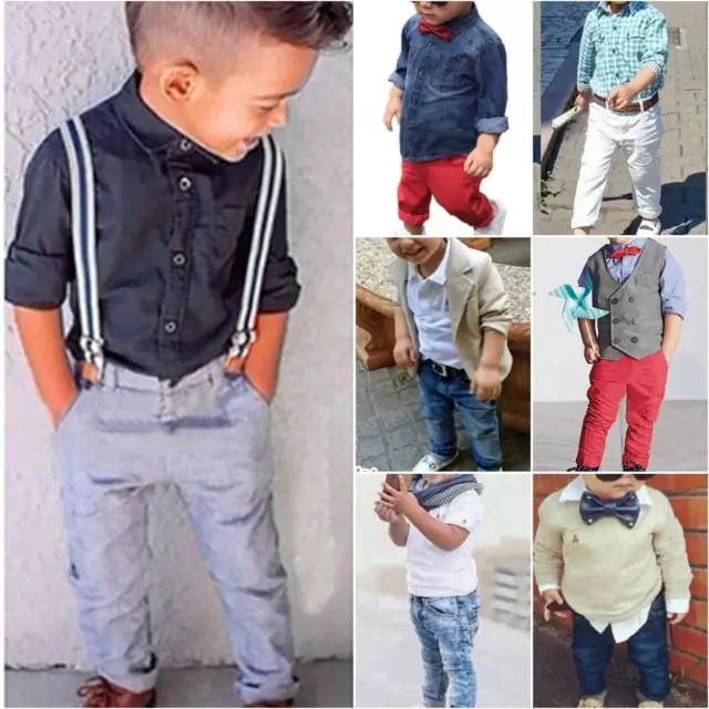 Kid Boy Gentleman Outfit Suit Casual Tops Long Pants Baby Toddlers Clothes Set.