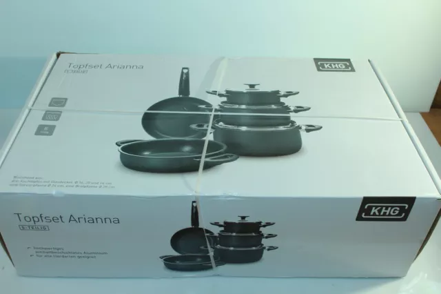 KHG Juego de Batería Cocina, 5-teilig Arianna Negro, Aluminium-Guss, Tapa Vidrio