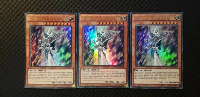 Yu-Gi-Oh! 3x Schweigsamer Magier LV8, YGLD-DEC04, UR, 1. Auflage, Excellent