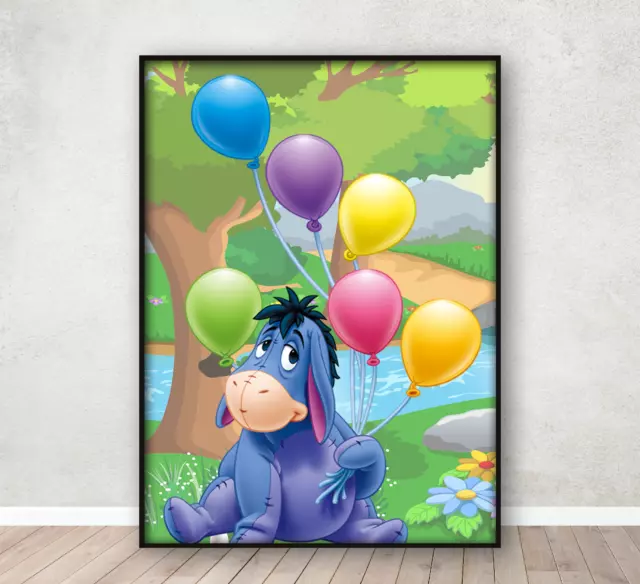 Winnie the Pooh Eeyore Poster Children's Bedroom Wall Art Print A4 Framed