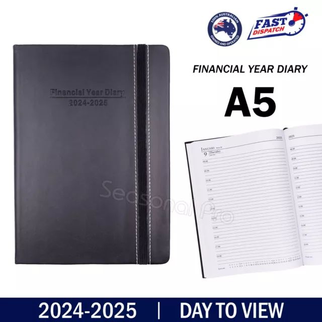 2024 2025 Financial Year Diary Day To View A5 Elastic Planner Hard Organiser AU