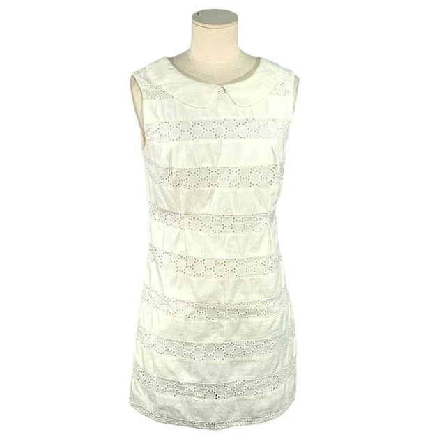 Boden Peter Pan Collar Ivory Stretch Cotton Lace Sheath Dress US 4 Washable