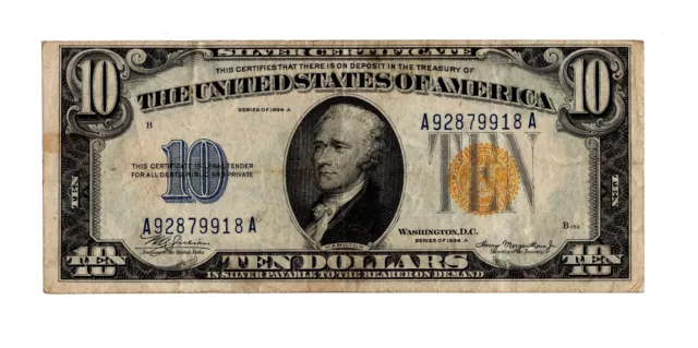 1934-A $10 North Africa WWII Emergency Issue Silver Certificate - VF
