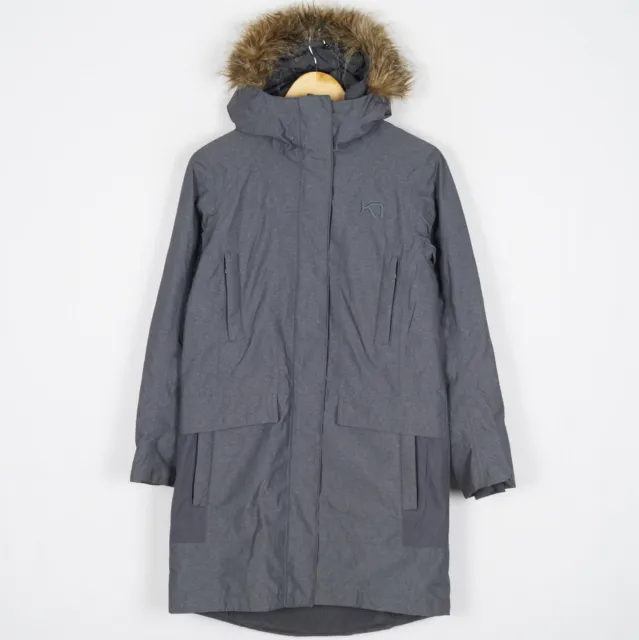 KARI TRAA Femmes Veste Parka TAILLE XS Fermeture Éclair Isolé Gris À s11673