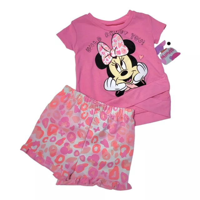 Size 12m Disney Minnie Mouse Pink Leopard Print 2 Piece Baby Girls Shorts Set
