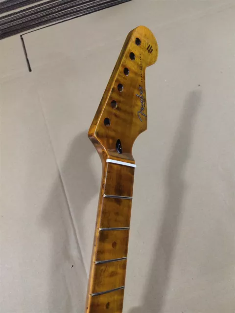 Discount Roasted Flame Maple ST electric guitar neck part 22 fret yellow