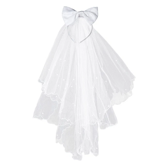 FRCOLOR Brautschleier Mit Kamm – 38,1 Cm, Weißer Tüll Mit Perlen, Für Hochzeit & Junggesellinnenabschied