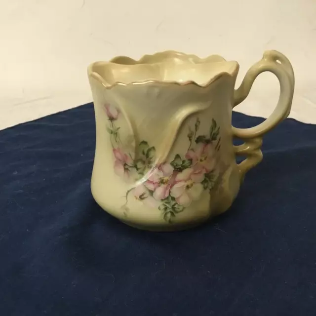 Nippon Shaving Mug mustache tea Cup Hand Painted Floral Porcelain 3 1/2"