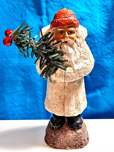 Vintage Inspired Primitive Folk Art Style Santa Claus Resin Figurine Ornament