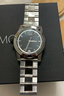 Movado Mens Black Face Special Edition Vizio Stainless Silver band wrist watch