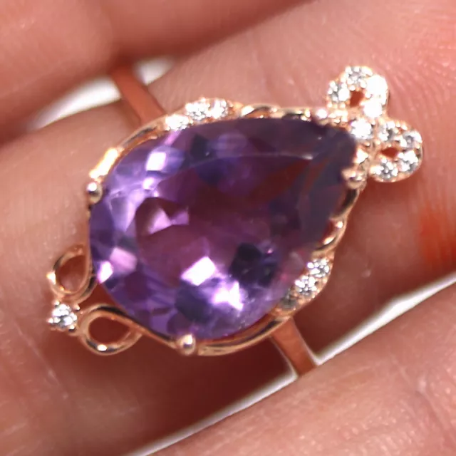 Non Chauffé Violet Améthyste Et Zircone Bague 925 Argent Sterling Taille 6.25