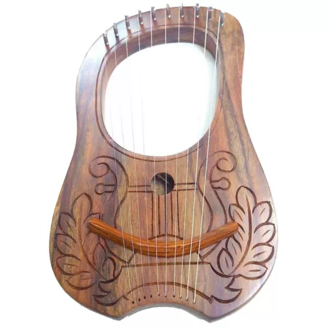 CC Engraved Lyre Harp Sheesham wood 10 Metal Strings Free Carrying Case + Key
