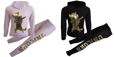 Girls Unicorn Hood Top Leggings Tracksuit Outfit Gold Foil Age 7 8 9 10 11 12 13