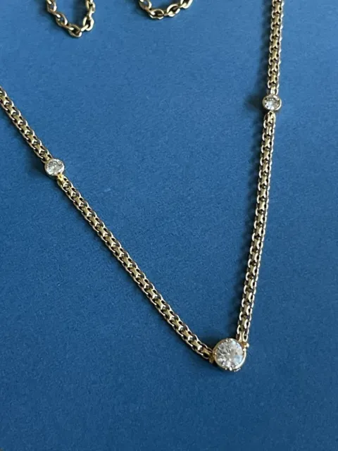 18ct Yellow Gold Diamond Necklace 0.70ct Solitaire By The Yard 1ct woven Chain