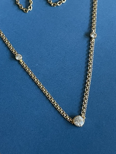 18ct Yellow Gold Diamond Necklace 0.70ct Solitaire By The Yard 1ct woven Chain