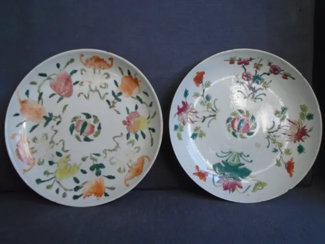 Two Chinese Nyonya ware  Perankan  porcelain Dinner Plates, slightly worn.