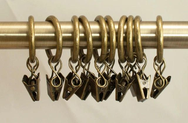 Urbanest 10PK Metal Curtain Drapery Rings w/ Clips & Eyelets,Fits up to 3/4" rod