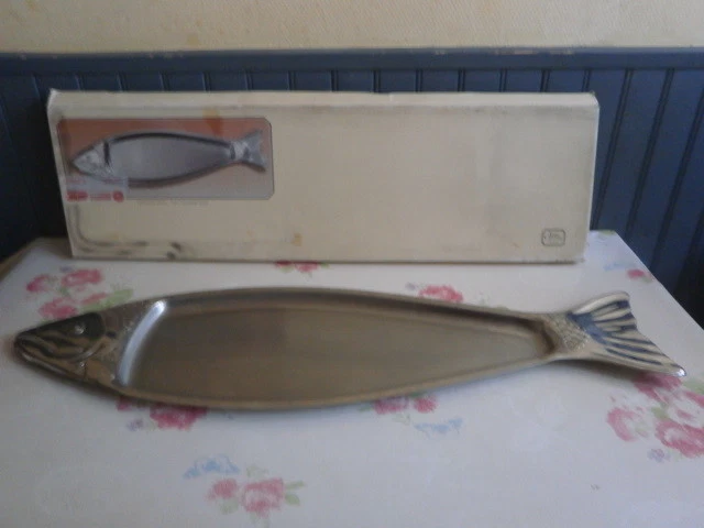 Plat à Poisson Jean Couzon - Inox Argenté Brillant - Vintage - Reproduction Sous Licence