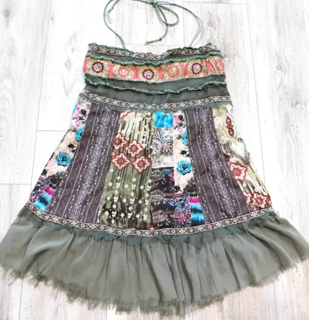 Anthropologie HAZEL M Fairy Core Swing Halter Tie Tank Top Embroidered Beads Y2K