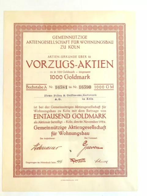 Gemeinnützige AG für Wohnungsbau zu Köln 1924 Goldmark