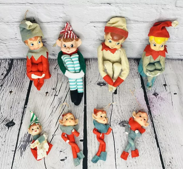 VTG CHRISTMAS PIXIE Elf Elves Knee Hugger Shelf Sitter Ornament Japan ...