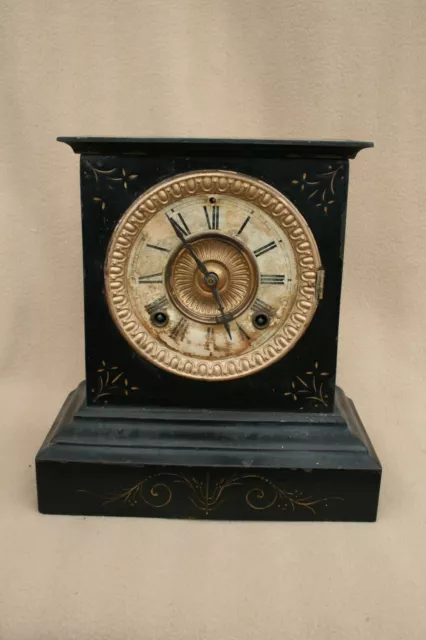 Antique American Ansonia Cast Iron Striking Mantel Clock For Restoration