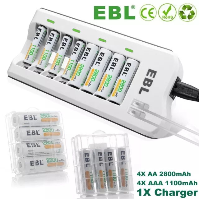 EBL Battery Charger with 4*AA  and 4*AAA NI-MH NI-CD Rechargeable Batteries Set