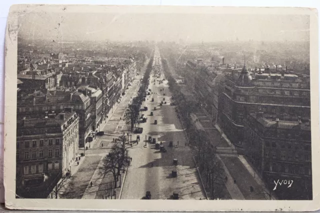 France Paris Triumphal Arch Champs Elysees Avenue Postcard Old Vintage Card View