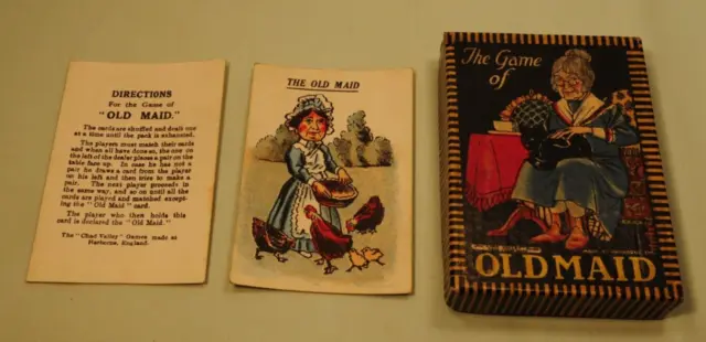 Rare Complete "The Game of Old Maid" Cards & Box & Rules, in Very Good Condition