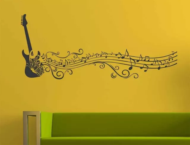 Musical Notes of Guitar and Butterfly for Music Lovers' Wall Sticker