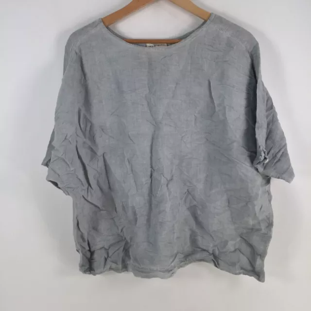 Humidity womens blouse top size S grey short sleeve linen blend 073415