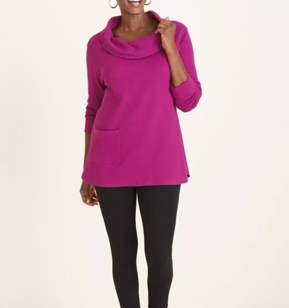 Chico’s Zenergy Waffle Knit Tunic Top Size 1 (medium) In Magenta Cowl Neck