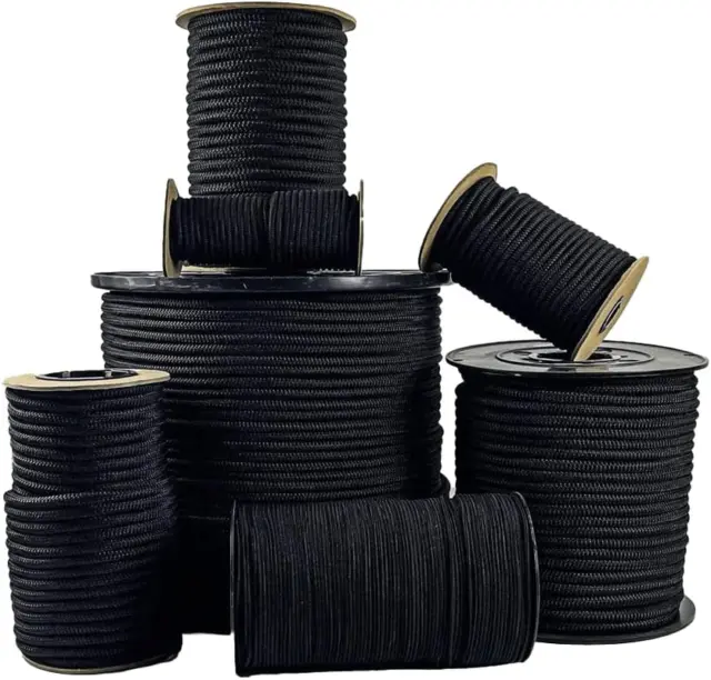 Diamond Grip Black Bungee Cord - 100% Stretch Elastic Cord and Absorb