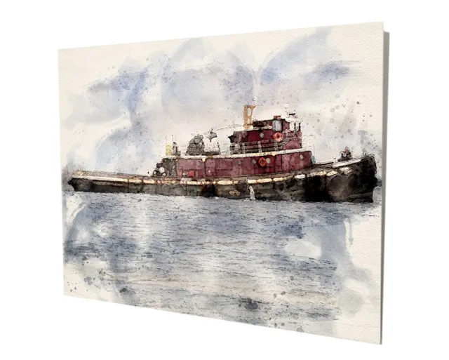 Old Boat Tug Nautical Ocean Ship Water Color Design 16x20 Aluminum Wall Art