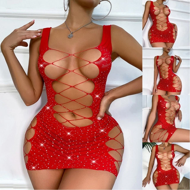 Donna Vestito da Donna Corto Abito Estivo Rete Lingerie Rete Nylon Regular