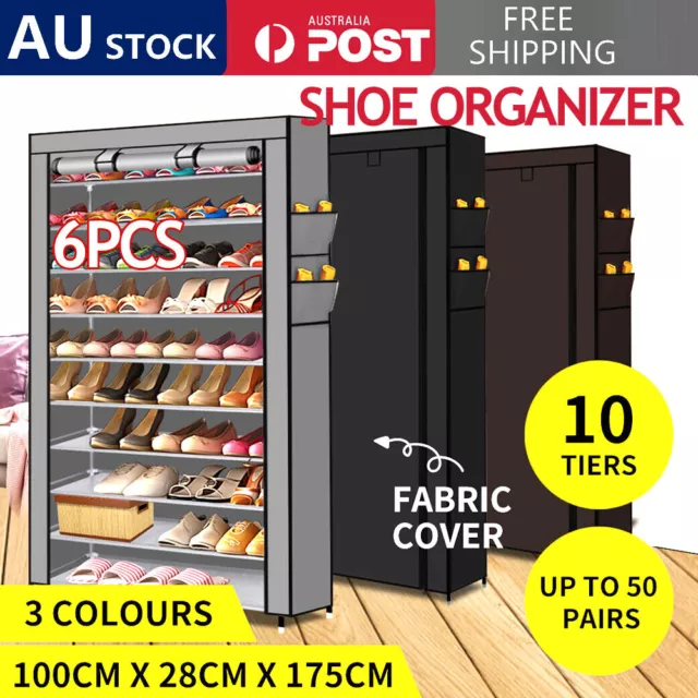 NEW 10 Tier Shoe Rack Cabinet Portable Storage Cover Shelf Organiser 50 Pairs