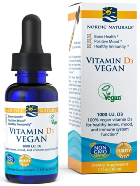 Nordic naturals Vitamine D3 Végétalien 1000 Ui Améliore OS & Immunité 30ml