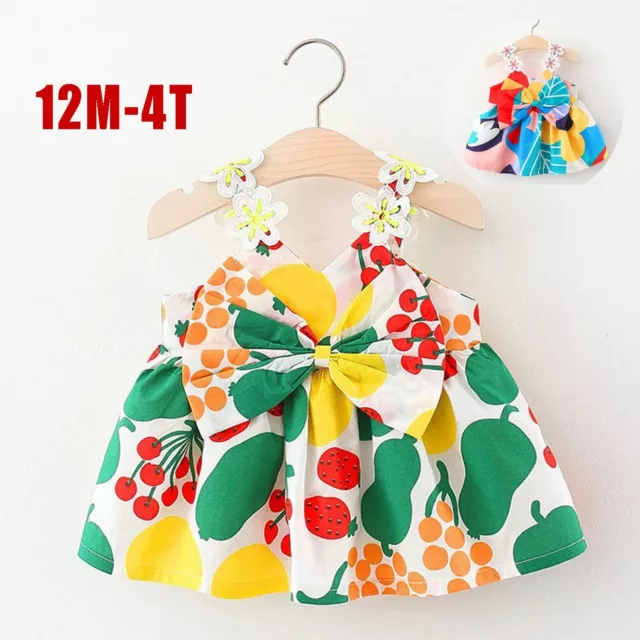 Toddler Baby Kids Girls Cute Suspenders Print Bow Flowers Princess Dress Clothes