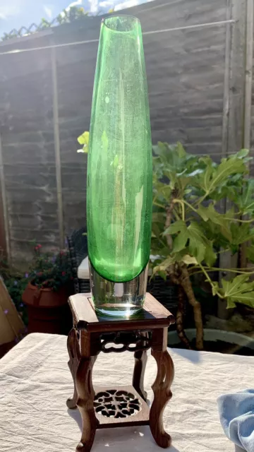 Vintage Art Glass green Vase  Scandi Mid Century empoli Murano