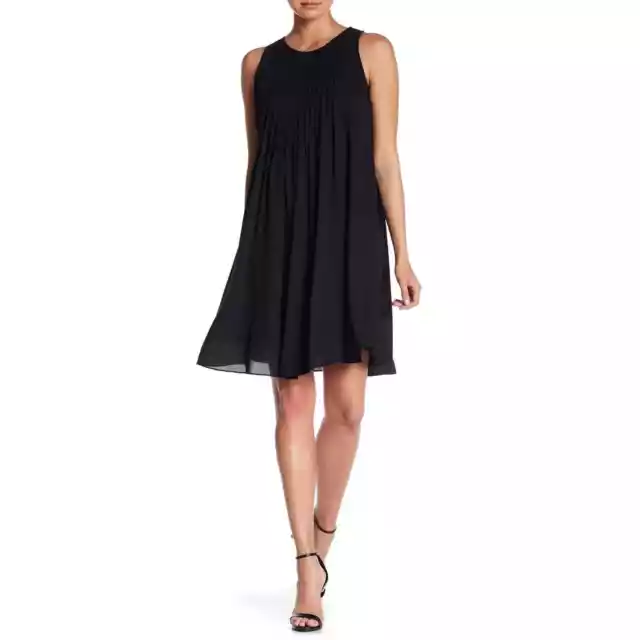 Nanette Lepore Womens size 12 Black Pleated Sleeveless Shift Dress Black LBD