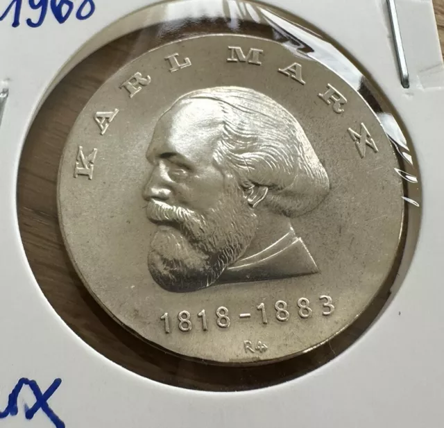 DDR 20 Mark Münze „150. Geburtstag Karl Marx“ 1968, 800er Silber, Gedenkmünze