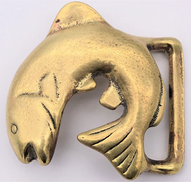 Jumping Trout Fish Solid Brass Hippie Vintage Trinity Belt Buckle