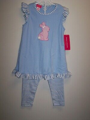 Claire & Charlie Girls Boutique Bunny Tunic Set Easter Size 6 Years NWT Blue