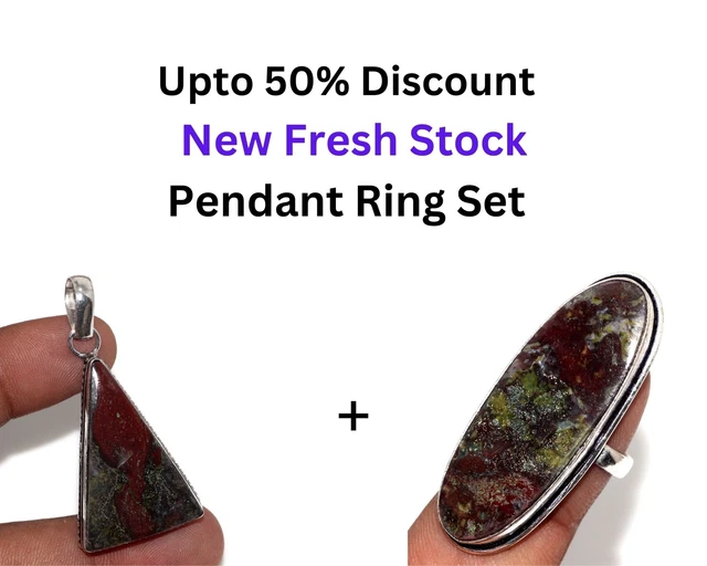 Dragon Blood Jasper New Fresh Stock Pendant Ring Combo Set 2|6.5" JW