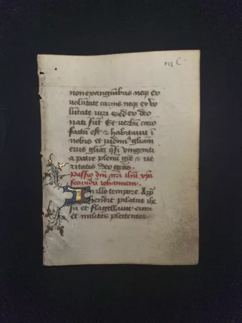 15th Century Illuminated Manuscript Leaf From A French Psalter With Initial “I”