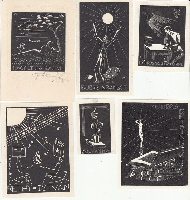 6 Exlibris Bookplate Hochdrucke Karoly Selmeczi Akt Konvolut Lot 3