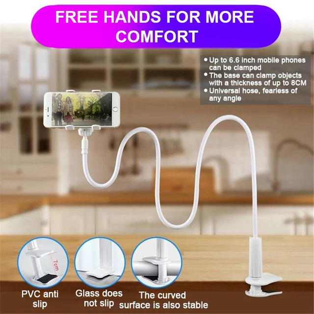 US Flexible 360 Clip Mobile Cell Phone Holder Lazy Bed desk Bracket Mount Stand