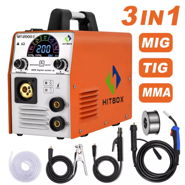 HITBOX 200A Gas/Gasless LED MIG Welder Inverter 4in1 ARC MIG TIG Welding Machine