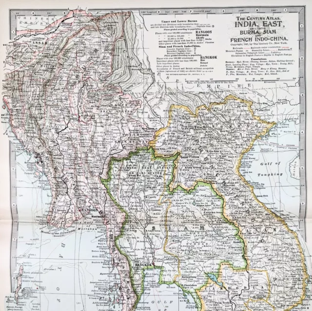 1897 SOUTHEAST ASIA Map ORIGINAL Vietnam Thailand Burma Cambodia STEAMSHIP ROUTE