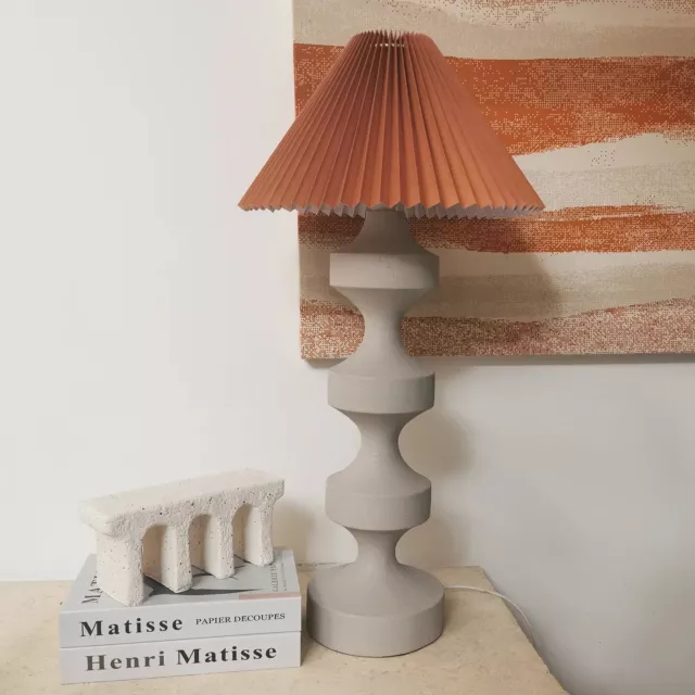 Vintage Midcentury Tall Pillar Table Lamp with Pleated Lampshade